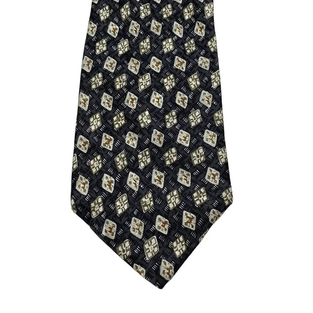 Geoffrey Beene Tie Men's Necktie Silk Black Ivory Green Brown Office Classic